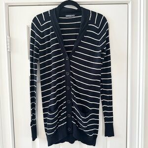 Vince Navy Blue & White Stripe Cotton Cardigan
